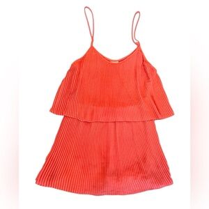 Parker Red Sleeveless Spaghetti Strap Pleated Tiered Mini Dress Size XS MSRP$198